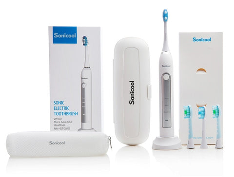 Sonicool 2019 New 051B Ultrasonic Sonic Electric Toothbrush USB Rechargeable Tooth Brushes With 4 Pcs DuPont Replacement Heads