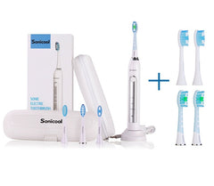 Sonicool 2019 New 051B Ultrasonic Sonic Electric Toothbrush USB Rechargeable Tooth Brushes With 4 Pcs DuPont Replacement Heads