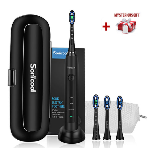 Sonicool 2019 New 051B Ultrasonic Sonic Electric Toothbrush USB Rechargeable Tooth Brushes With 4 Pcs DuPont Replacement Heads