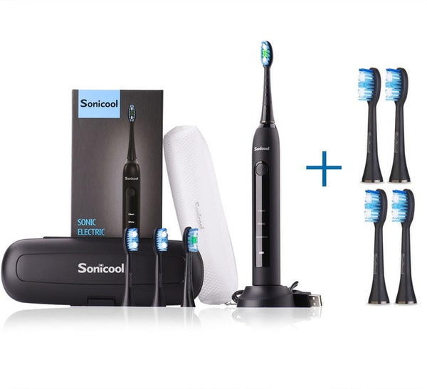 Sonicool 2019 New 051B Ultrasonic Sonic Electric Toothbrush USB Rechargeable Tooth Brushes With 4 Pcs DuPont Replacement Heads